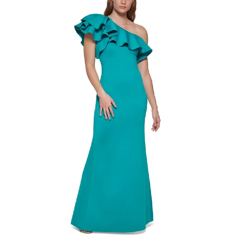 women's lace-up dressesEliza J Women's Ruffled One Shoulder Gown Green Size 4