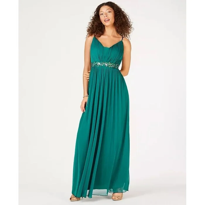 women's unique dressesTeeze Me Juniors' Beaded Grecian Gown Dark Green Size 7