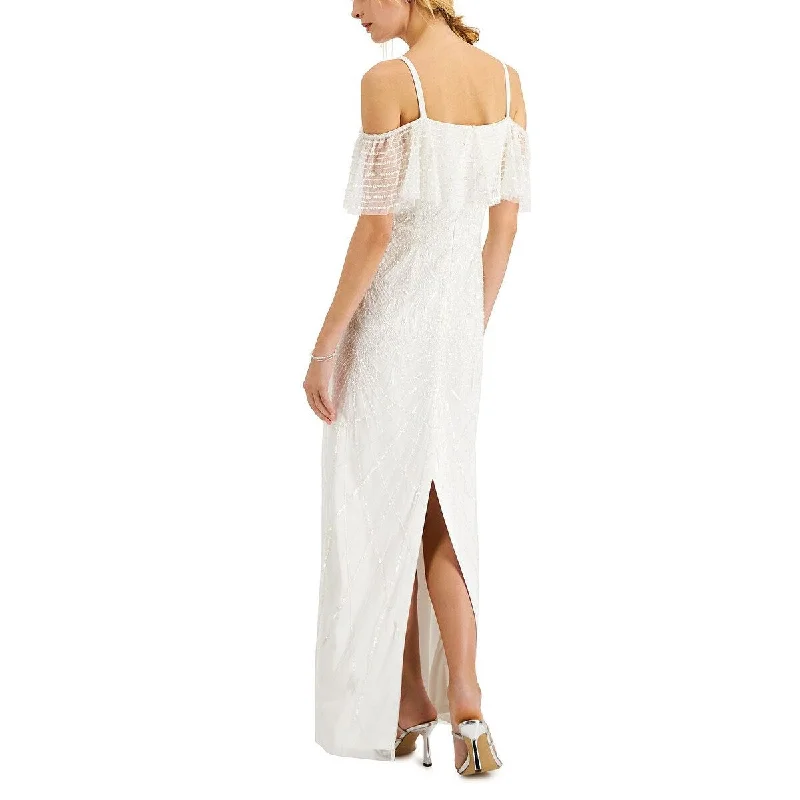 women's long-sleeved dressesAdrianna Papell Women's Beaded Cold Shoulder Gown White Size 10