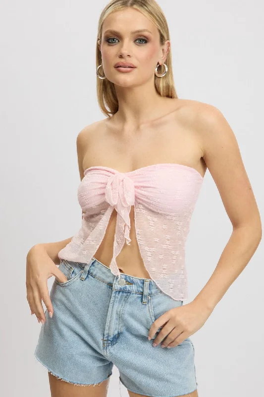 women's tops with cold-shoulder cutsPink Bandeau Top Lace