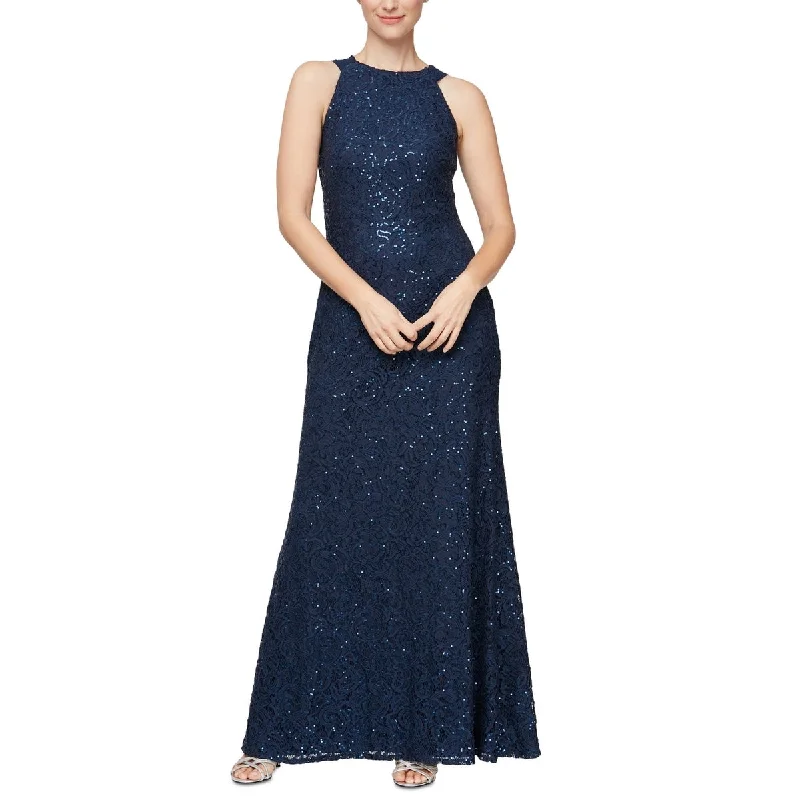 women's body-skimming dressesAlex & Eve Women's Sequin & Lace Drape Back Gown Blue Size 12