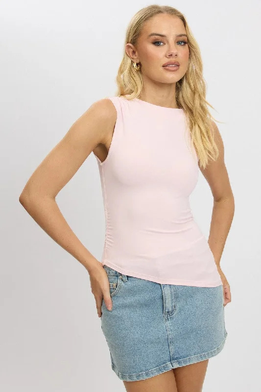 women's tops for those who want to add a personal touch to their wardrobe with unique and one-of-a-kind piecesPink Sleeveless Top Asymmetric Hem