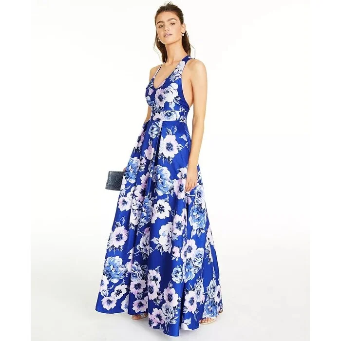 women's work dressesCity Studios Juniors' Allover-Floral Gown Blue Size 7