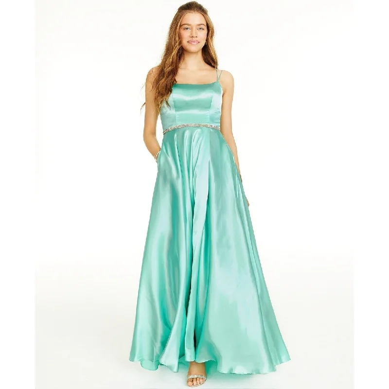 women's machine-washable dressesBlondie Nites Juniors' Rhinestone-Trim A-Line Gown Medium Green Size 9