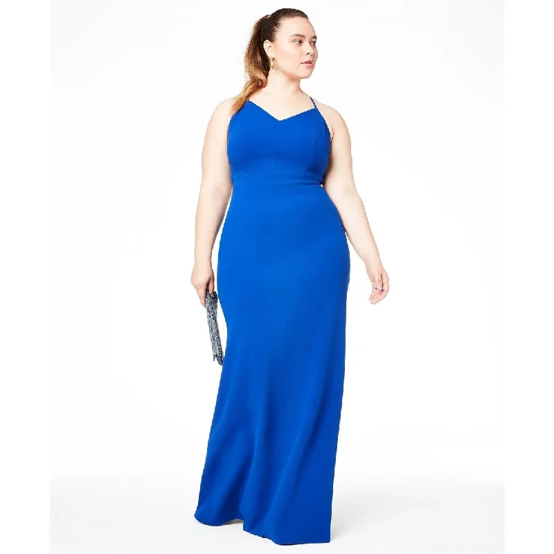 women's floral dressesB Darlin Women's Trendy Plus Size Lace-Back Gown Med Blue Size 20