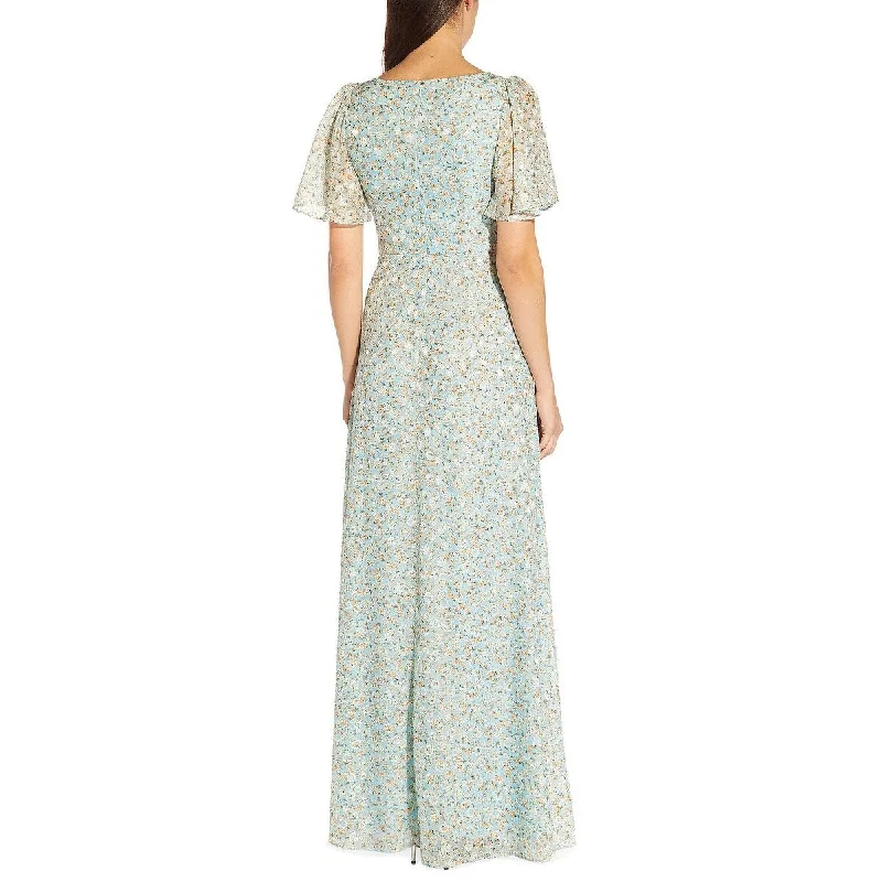 women's wrap dressesAdrianna Papell Women's Floral Jacquard Keyhole Gown Blue Size 4