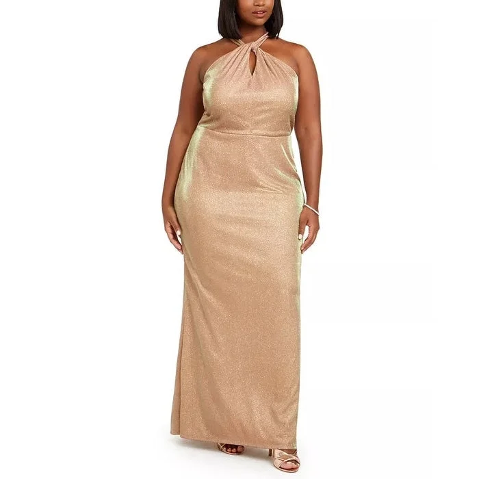 women's everyday dressesCity Studios Women's Trendy Plus Metallic Halter Gown Gold Size Petite Small