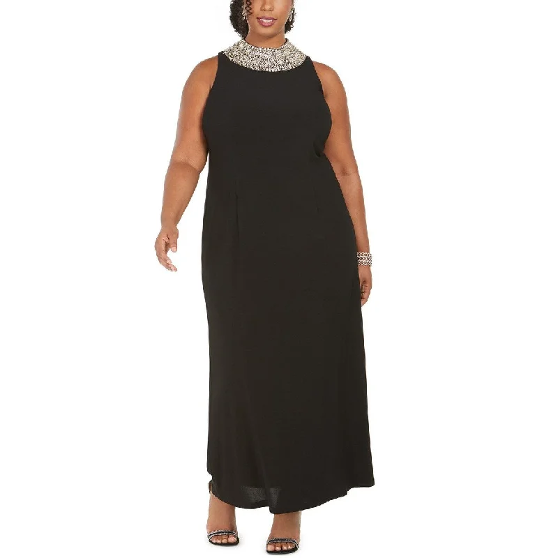 women's stretchy dressesSl Women's Fashions Plus Size Embellished Mock-Neck Gown Black Size 14