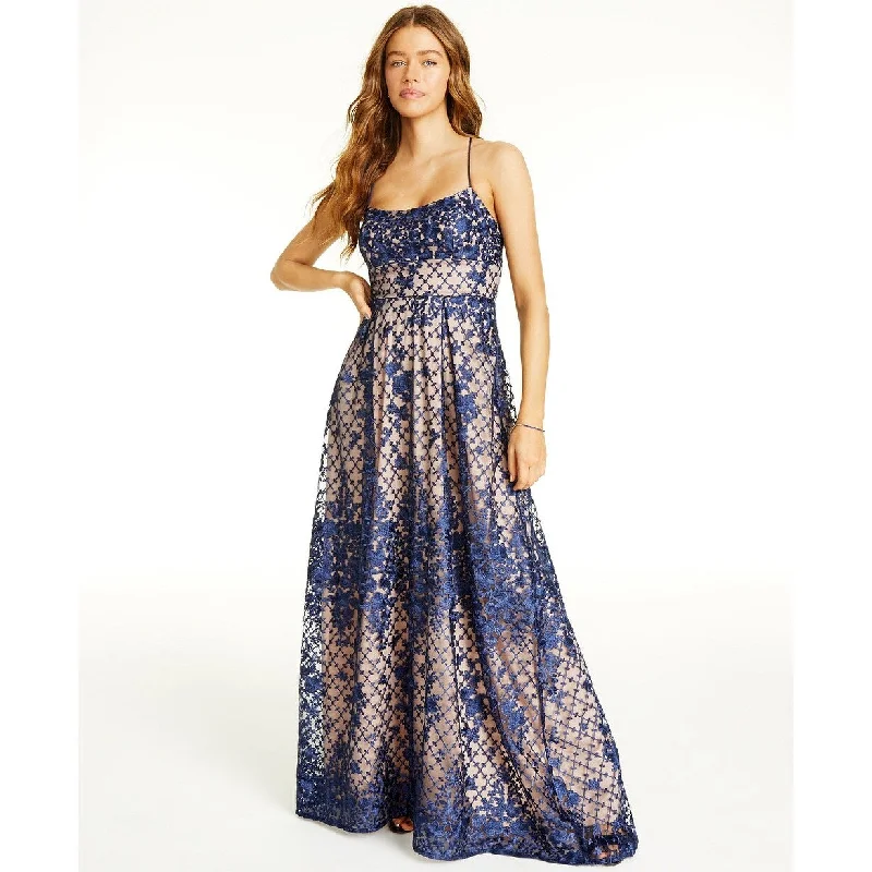 women's empire-line dressesJump Juniors' Embroidered Mesh Lace-Up Gown Blue Size Small