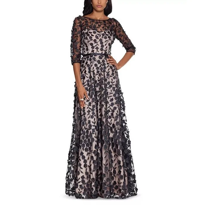 women's retro dressesXscape Women's Floral Applique Gown Black Size 10