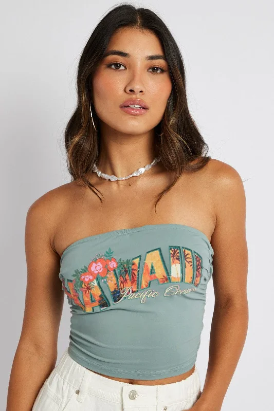 chic women's tops for everyday wearGreen Bandeau Top