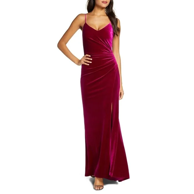 women's A-line dressesVince Camuto Women's Draped Velvet Slit Gown Pink Size 12