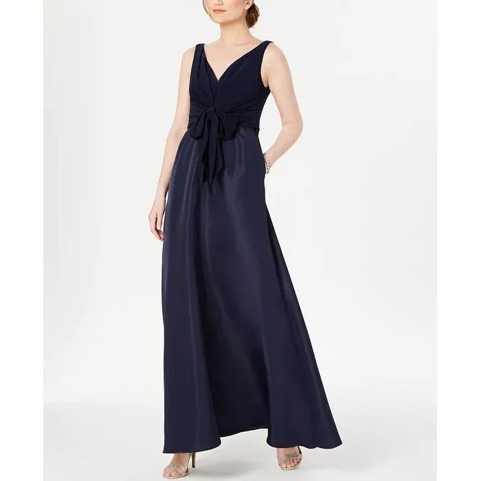 women's flutter-sleeved dressesAdrianna Papell Women's V-Neck Tie-Waist Gown Navy Size 4