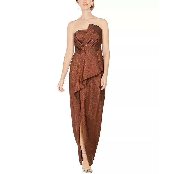 women's solid color dressesAdrianna Papell Women's Stretch Lame Strapless Gown Copper Brown Size 4