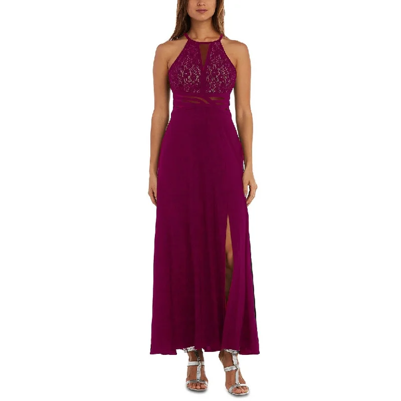 women's wrinkle-resistant dressesMorgan & Company Juniors' Sequined Lace Halter Gown Darkpurple Size 11