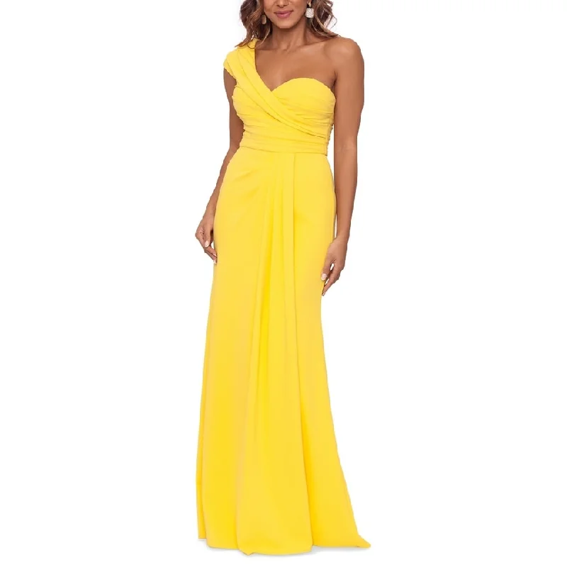 women's cocktail dressesBetsy & Adam Women's Gathered Bust One Shoulder Gown Yellow Size 2