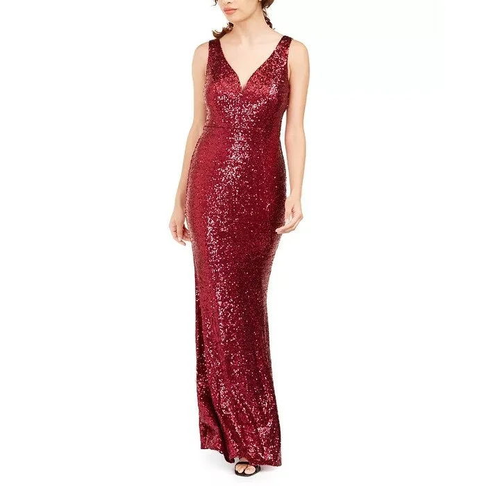 women's boho dressesCrystal Doll Juniors' Solid Sequin Gown Dark Red Size 11