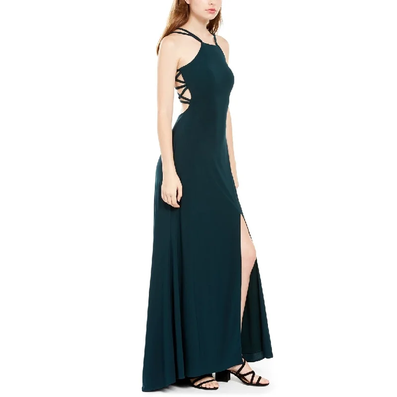 women's wrap dressesMorgan & Company Junior's Ladder Back Halter Gown Dark Green Size 7