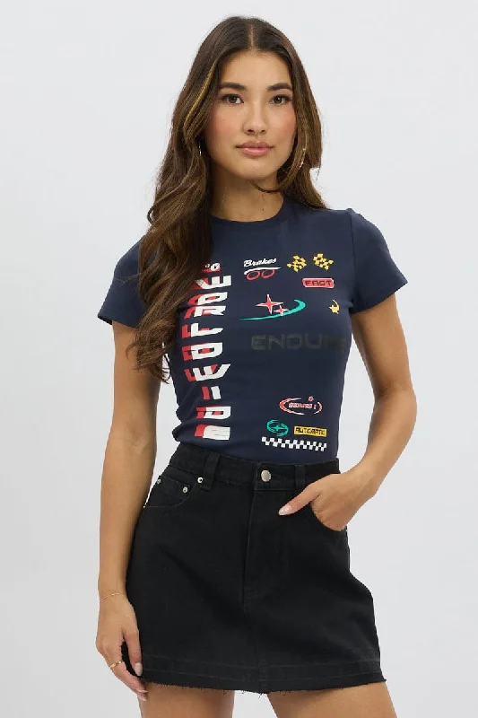 women's tops for those who want to elevate their everyday wear with chic and elegant piecesBlue Graphic Tee Short Sleeve