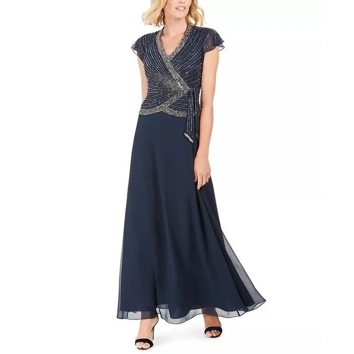 women's sleeveless dressesJ Kara Women's Embellished Side Tie Gown Navy Size 14