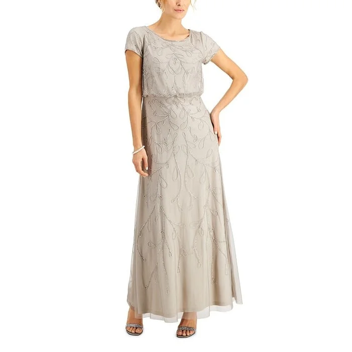 women's tall dressesPapell Studio Women's Embellished Blouson Gown Gray Size 4