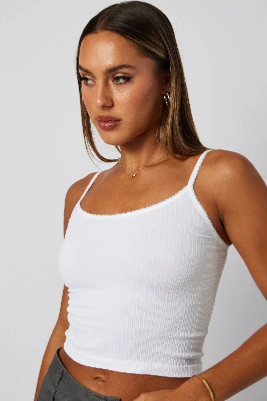 women's tops for fashion-forward individualsWhite Singlet Top Scoop neck Seamless