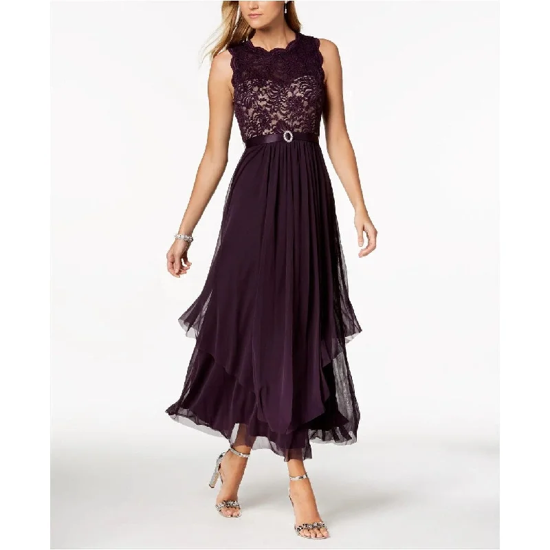 women's statement dressesR & M Richards Women's Petite Sequined Lace And Chiffon Gown Purple Size 1