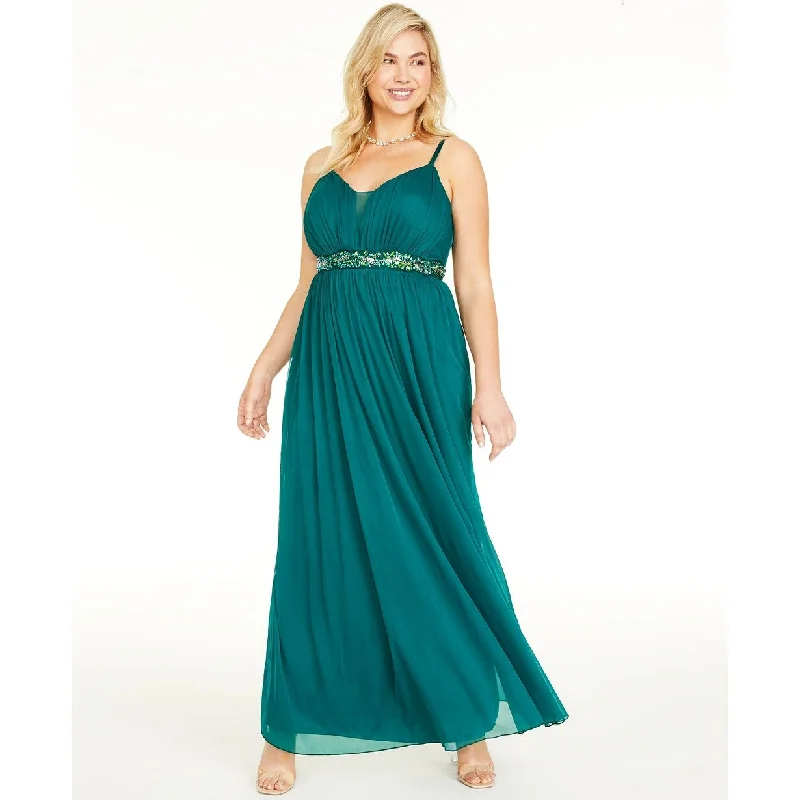 women's party dressesTeeze Me Women's Trendy Plus Size Rhinestone-Trim Gown Green Size 20