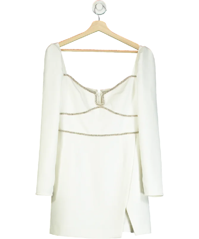 women's smart casual dressesSelf-Portrait White Embellished Long Sleeve Mini Dress UK 12