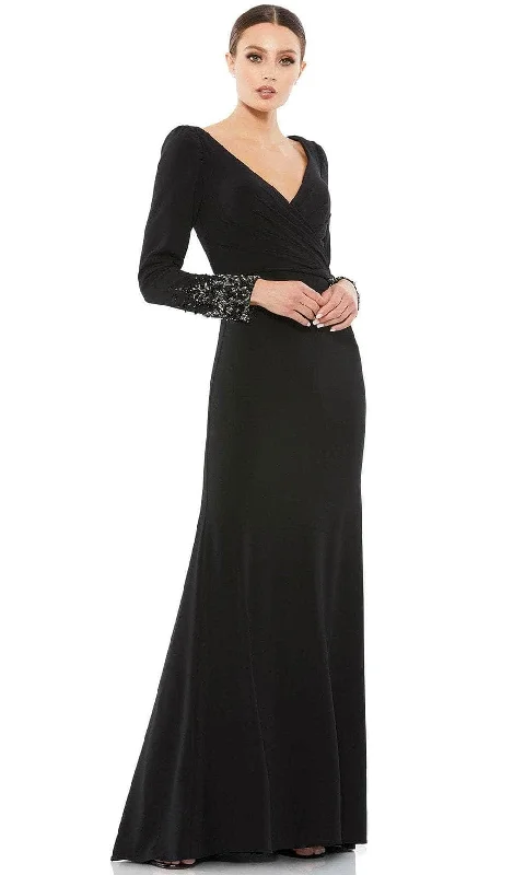 women's breathable dressesMac Duggal 55712 - Embellished Long Sleeve Evening Gown