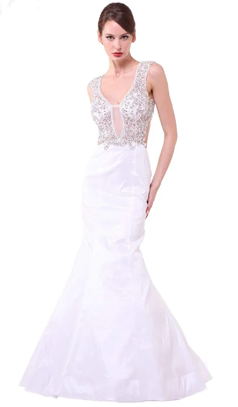 women's wrap dressesCinderella Divine - Plunging Illusion Notched Embellished Evening Gown