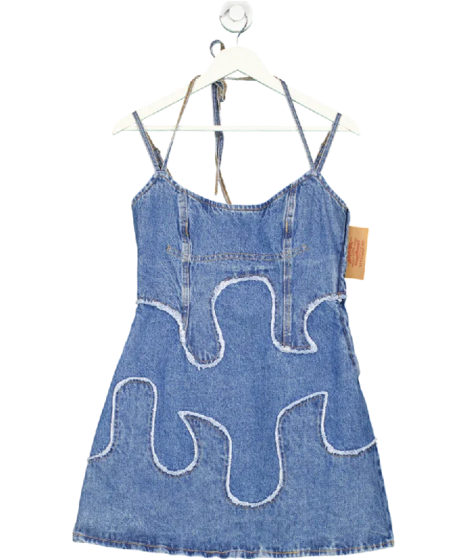 women's ruffle dresseslevis Blue Denim Mini Dress 100% Cotton UK L