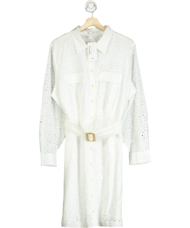 women's lace-up dressesMANGO White Shirly Broiderie Anglaise Mini Shirt Dress UK 20