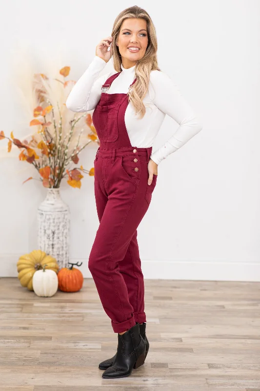 women's jumpsuits for maximalist fashionJudy Blue Burgundy Garment Dyed Overalls