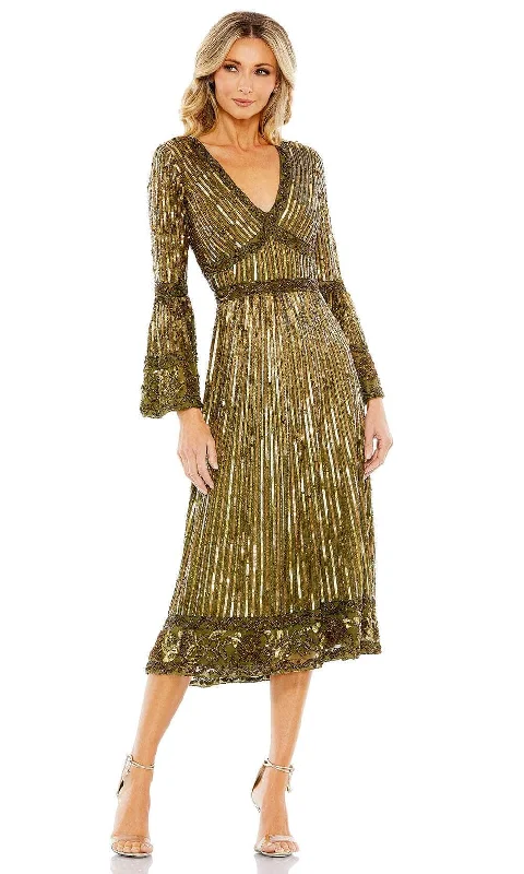 women's shift dressesMac Duggal 5591 - Bell Sleeve Sequin Evening Dress