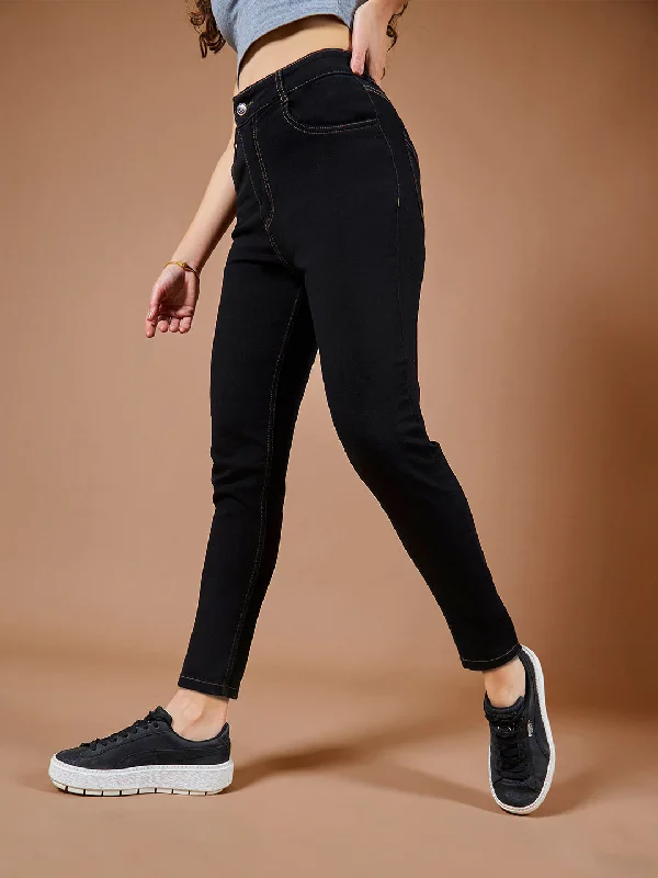 women's denim jeans for apple-shaped bodies24/7 Comfort Women's Black Skinny High Rise Stretchable Denim Jeans