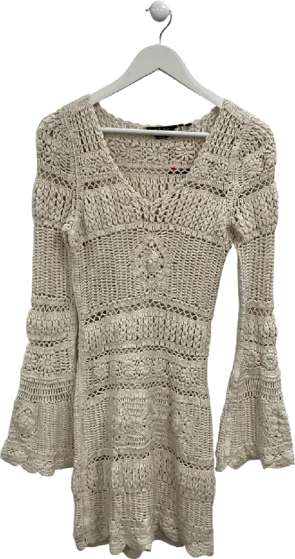 women's lightweight dressesSuperdry Cream Crochet Flare Sleeve Mini Dress UK XS/S