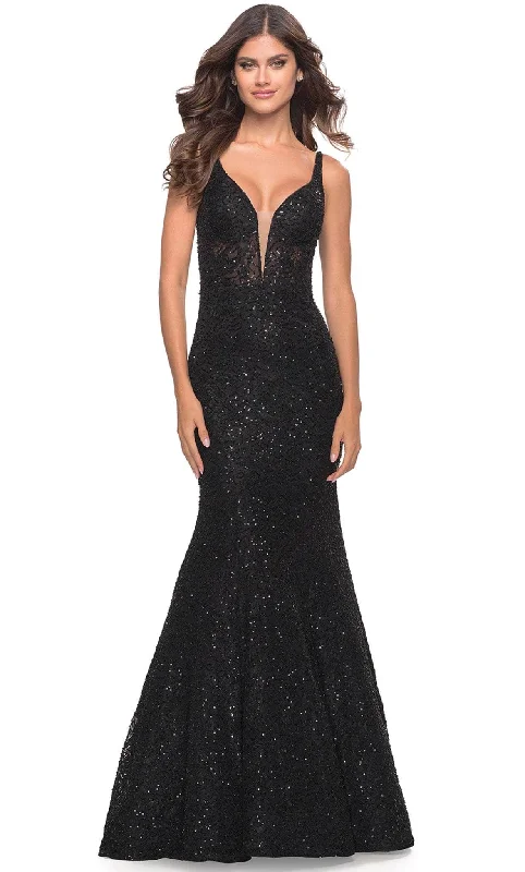 women's long-sleeved dressesLa Femme 31524 - Trumpet Embellished Evening Gown