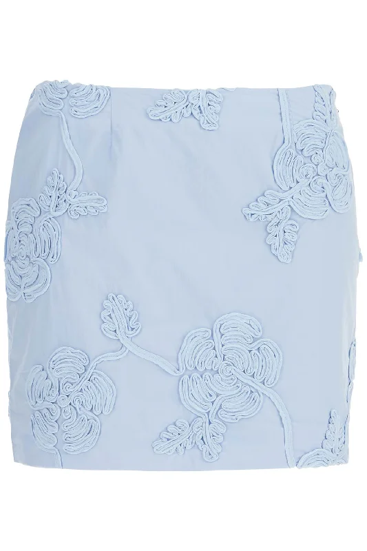 women's casual skirtsRotate Women's blue Cotton Mini Skirt With 3D Floral Embroidery