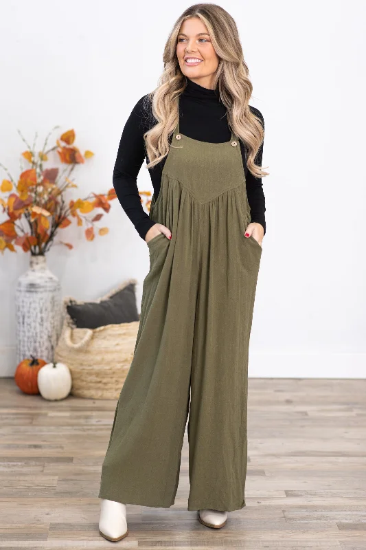 women's jumpsuits for minimalist fashionOlive Wide Leg Overalls With Pleats