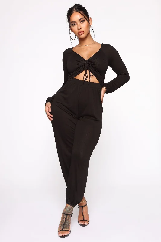 women's jumpsuits with neon colorsEasy Breeze Long Sleeve Jumpsuit - Black