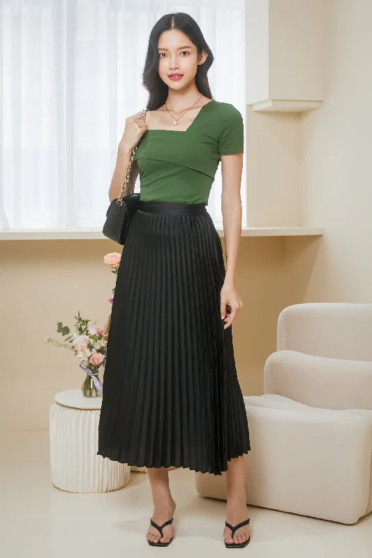 women's striped tulip skirtsSerenade Pleated Midi Skirt in Black