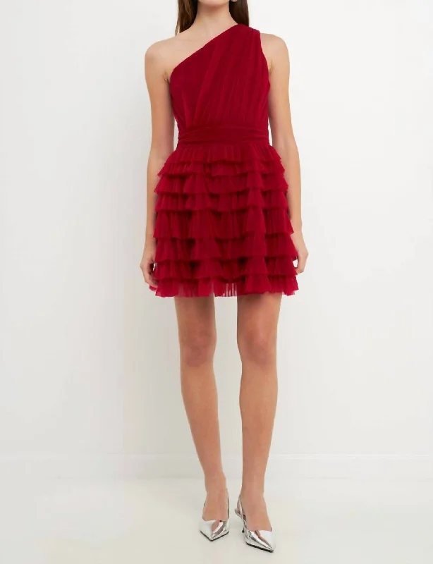 women's pastel dressesTiered Tulle Mini Dress In Cherry