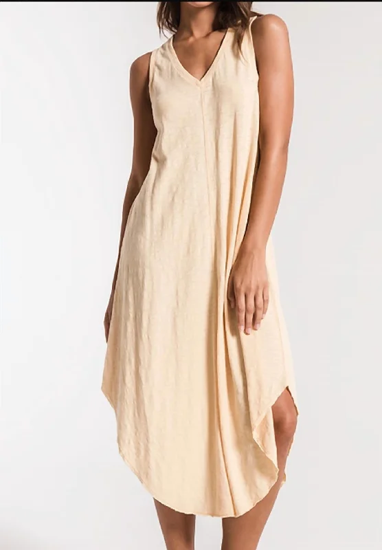 women's travel dressesReverie Slub Midi Dress In Yellow Cream