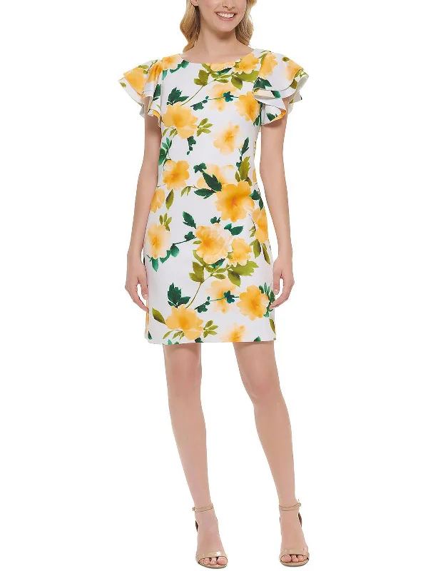 women's neon dressesPetites Womens Floral Mini Sheath Dress