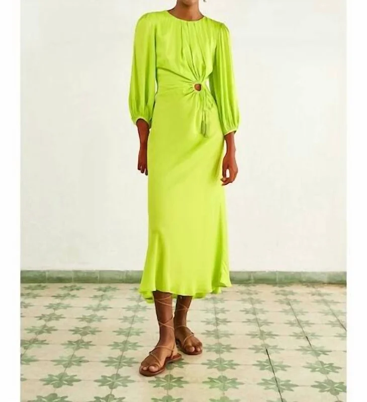 women's curve-hugging dressesPiping Midi Dress In Lime Green