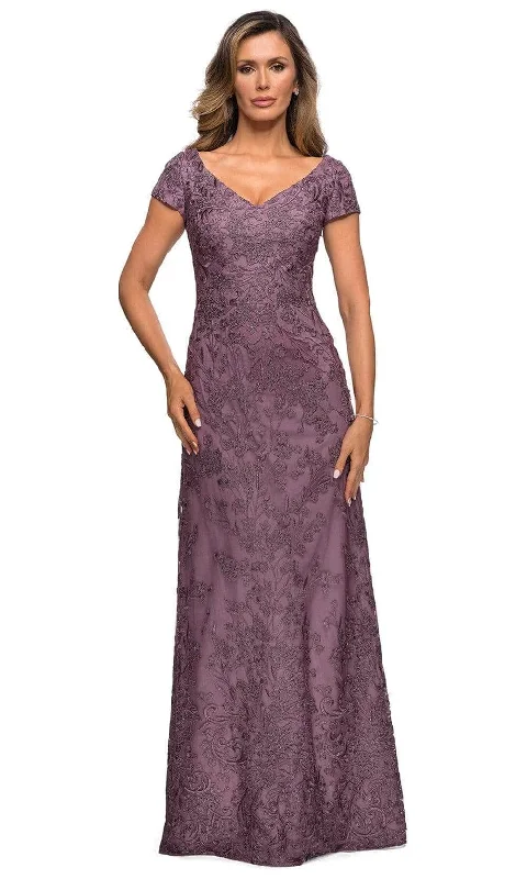 women's bell-sleeved dressesLa Femme 27915SC - Lace Applique Evening Dress