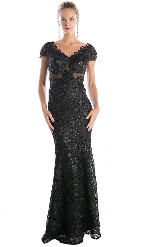 women's metallic dressesLadivine CF065 - Lace V-Neck Evening Gown