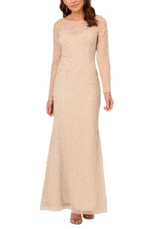 women's bell-sleeved dressesAdrianna Papell AD5E210709 - Beaded Illusion Bateau Evening Gown