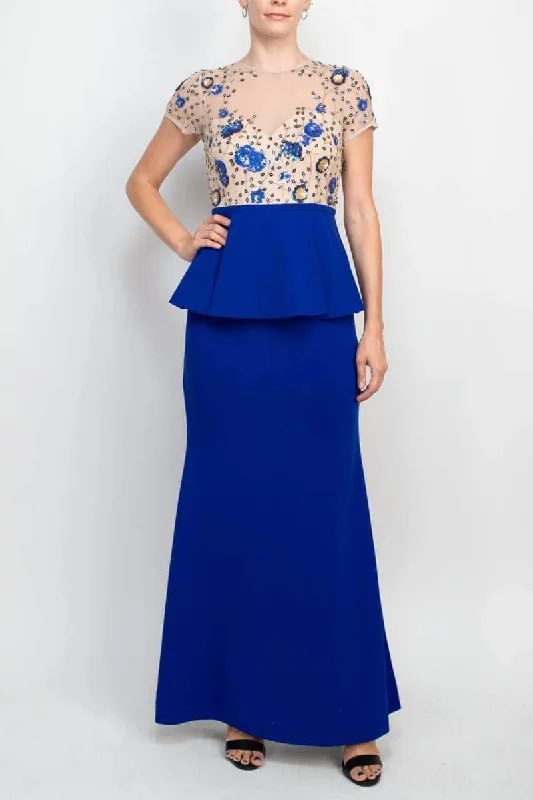 women's one-shoulder dressesAidan Mattox MD1E202604 - Peplum Waist Embroidered Evening Gown